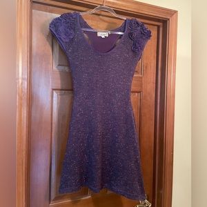 LuLumari Sweater Dress Flowers on shoulders, purple, size small